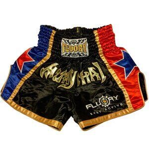 Floury Boxing Muay Thai Shorts S Red Blue Star Gold Satin Fighting Fight Gear